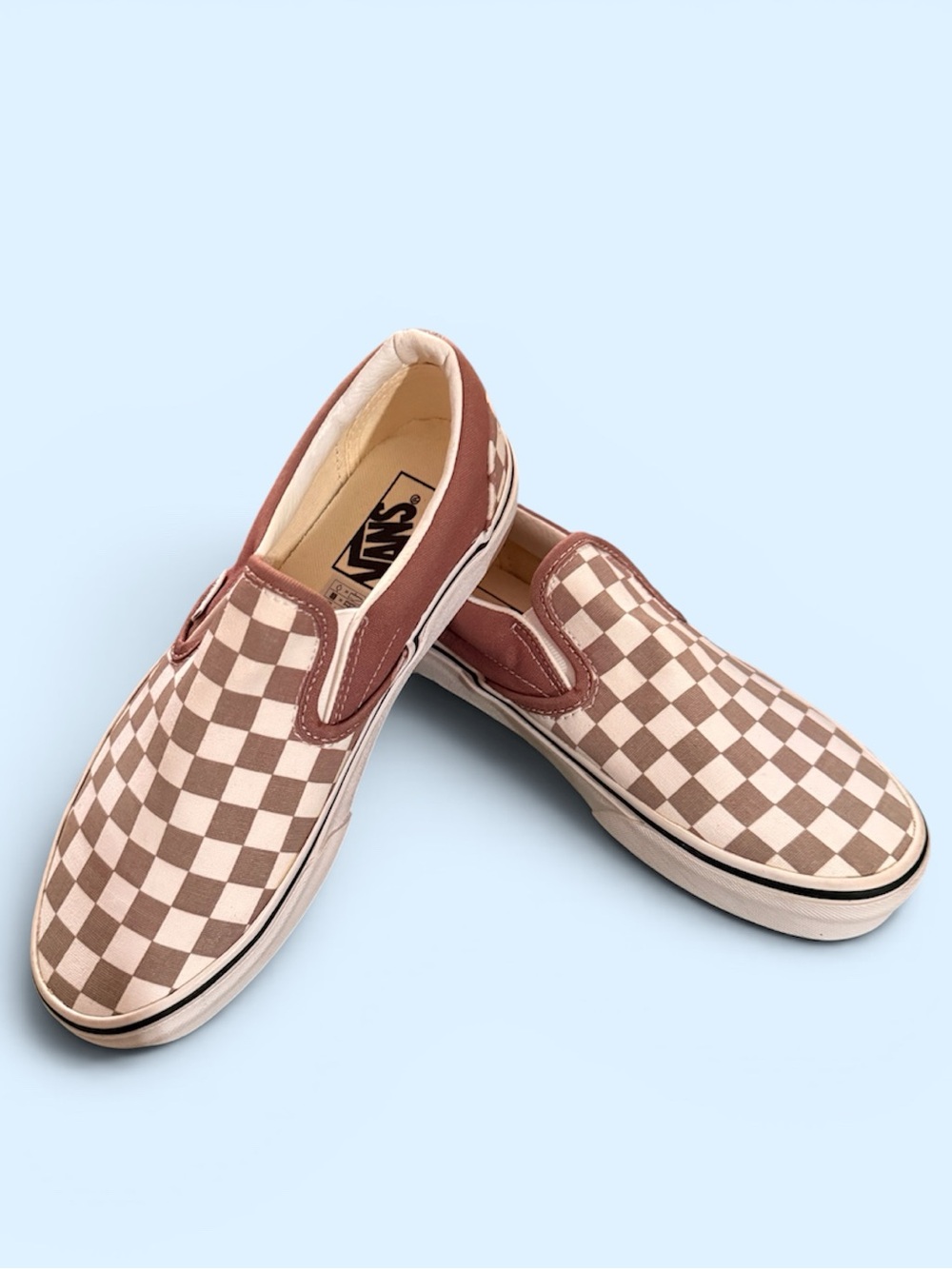 Vans Classic Slip-On Checkerboard Sneakers in Brown & Cream Style VN000D6Y4MG